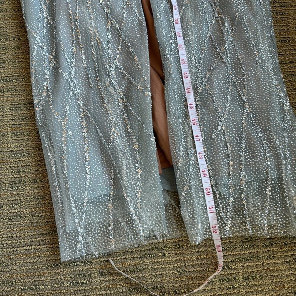 Marchesa Notte Strapless Beaded Glitter Maxi Column Gown w Caplet silver NEW - Picture 14 of 15